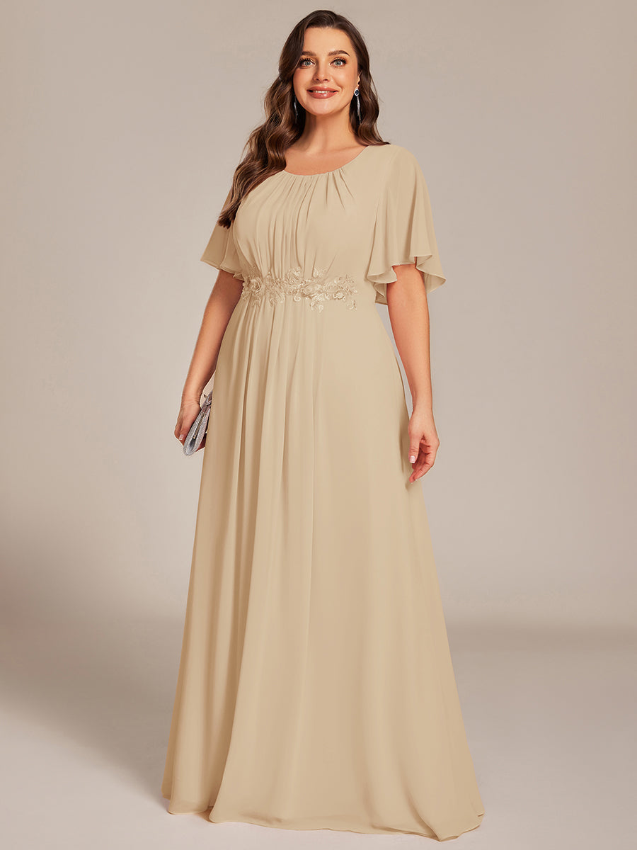 pretty ASPYN|Plus Size Pleated Waist Applique Maxi Bridesmaid Dress