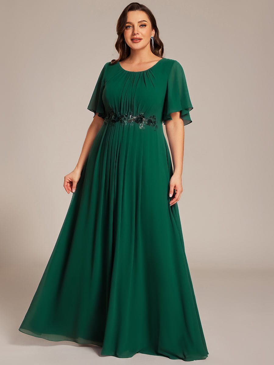 pretty ASPYN|Plus Size Pleated Waist Applique Maxi Bridesmaid Dress