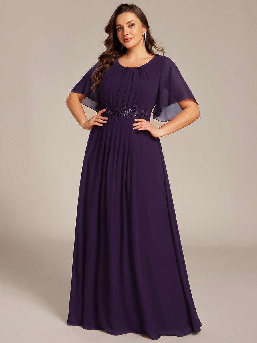 pretty ASPYN|Plus Size Pleated Waist Applique Chiffon Maxi Formal Dress