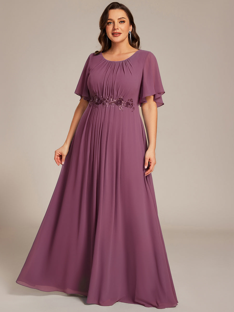 pretty ASPYN|Plus Size Pleated Waist Applique Chiffon Maxi Formal Dress