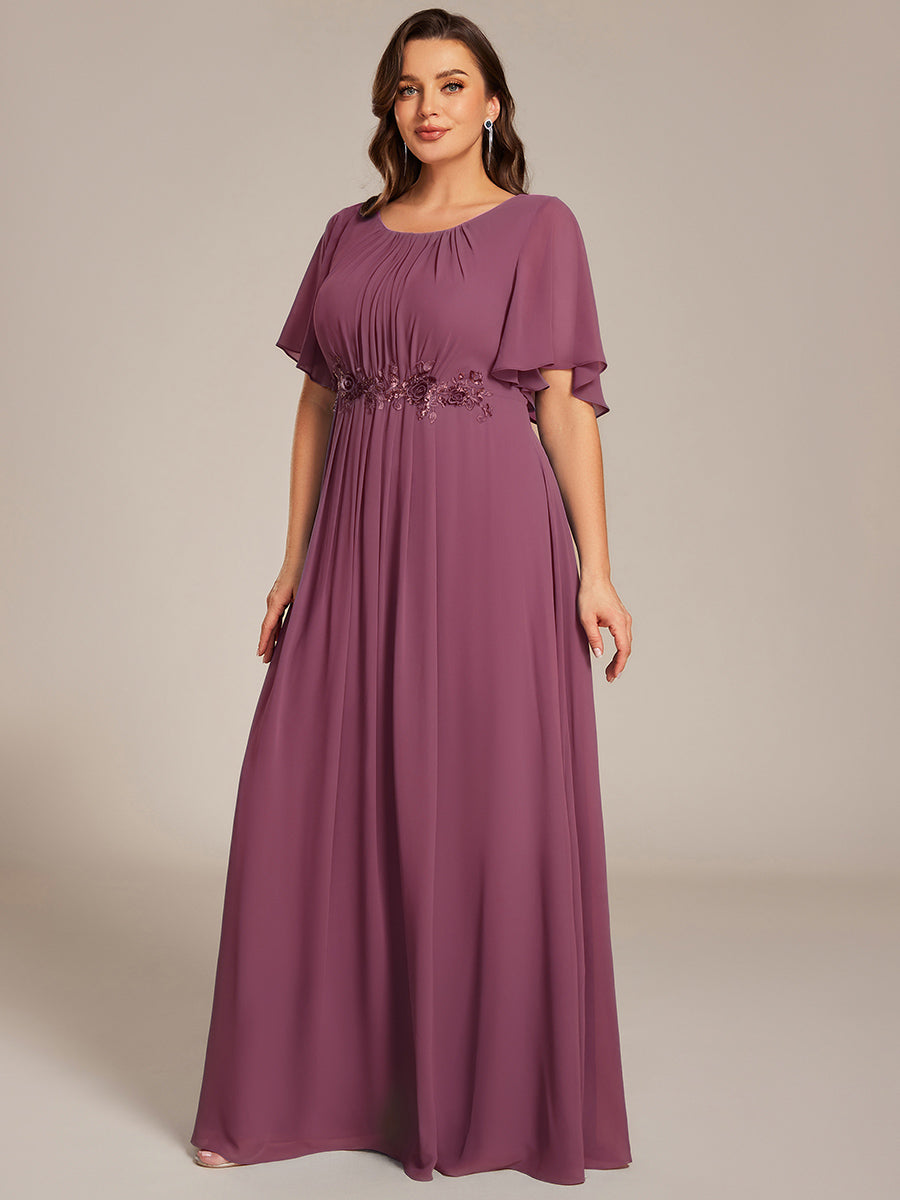 pretty ASPYN|Plus Size Pleated Waist Applique Chiffon Maxi Formal Dress