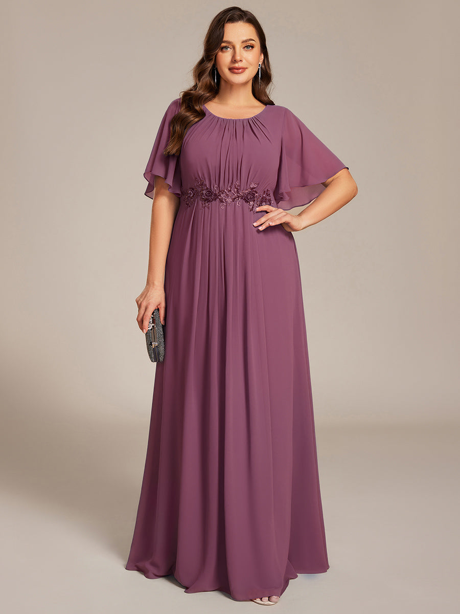 pretty ASPYN|Plus Size Pleated Waist Applique Chiffon Maxi Formal Dress