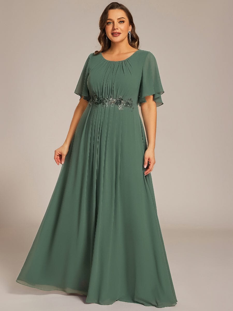 pretty ASPYN|Plus Size Pleated Waist Applique Chiffon Maxi Formal Dress