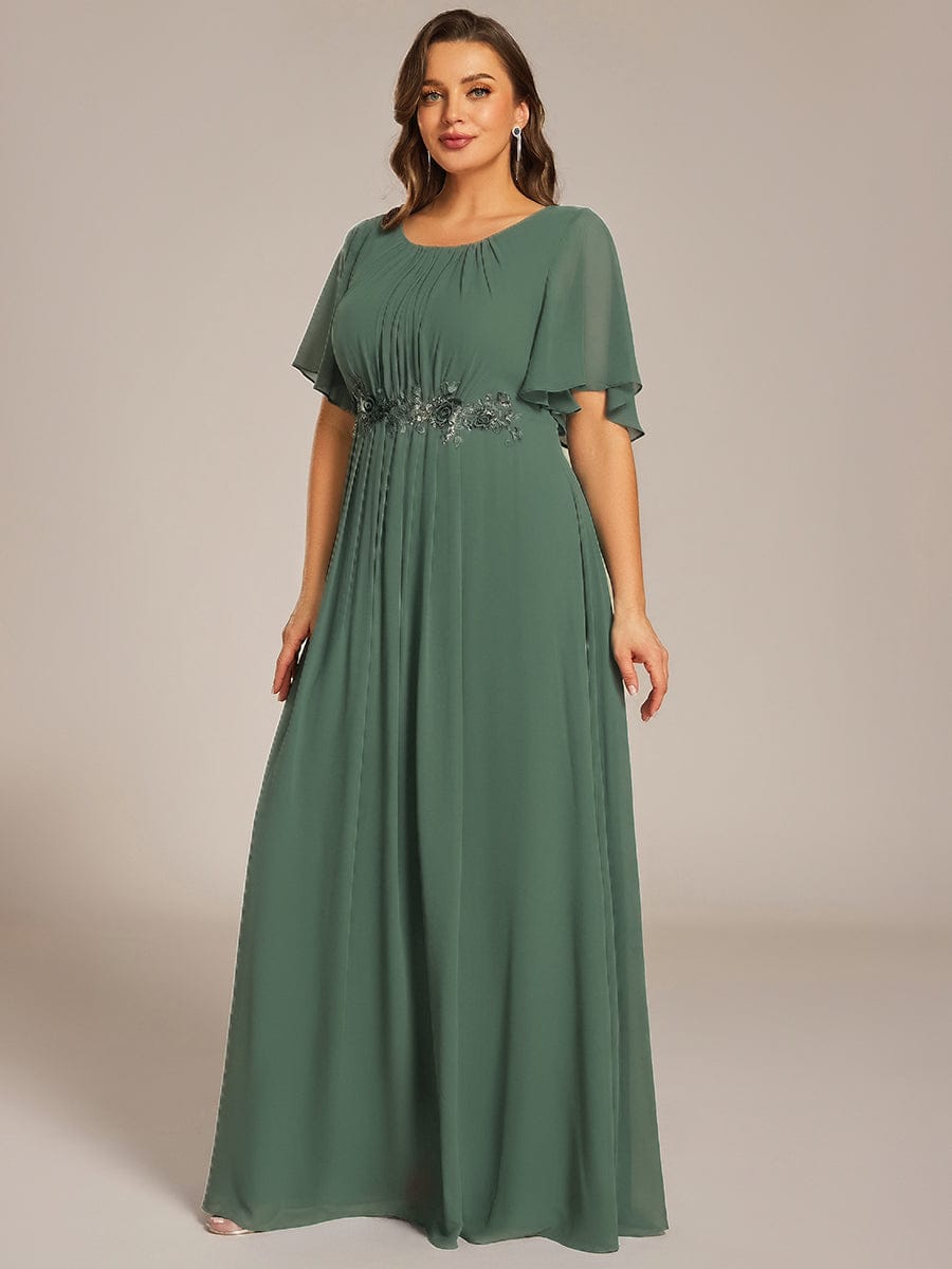 pretty ASPYN|Plus Size Pleated Waist Applique Chiffon Maxi Formal Dress