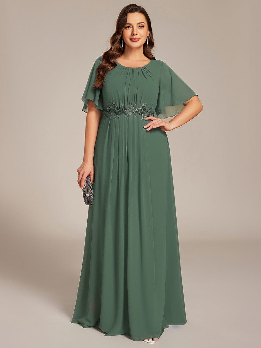 pretty ASPYN|Plus Size Pleated Waist Applique Chiffon Maxi Formal Dress