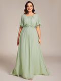 pretty ASPYN|Plus Size Pleated Waist Applique Maxi Bridesmaid Dress