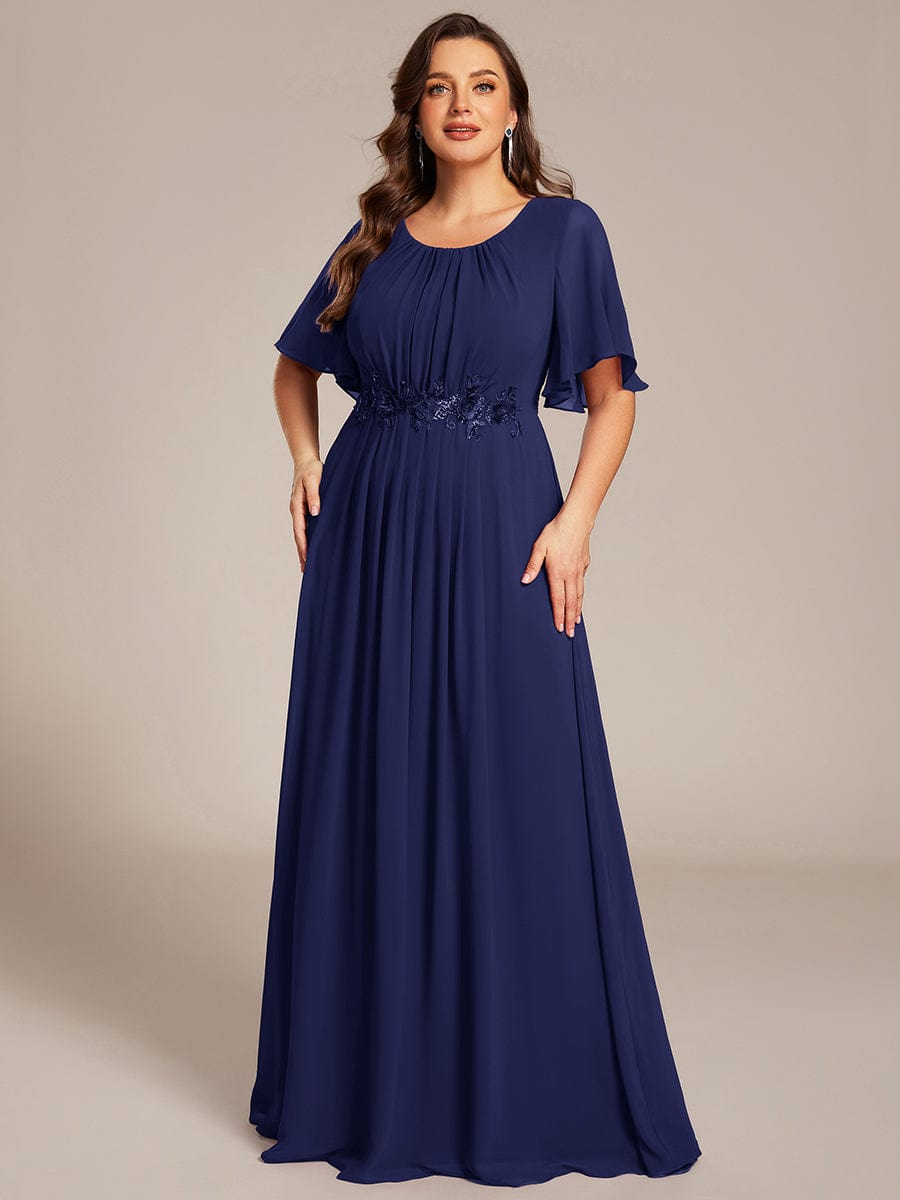 pretty ASPYN|Plus Size Pleated Waist Applique Chiffon Maxi Formal Dress