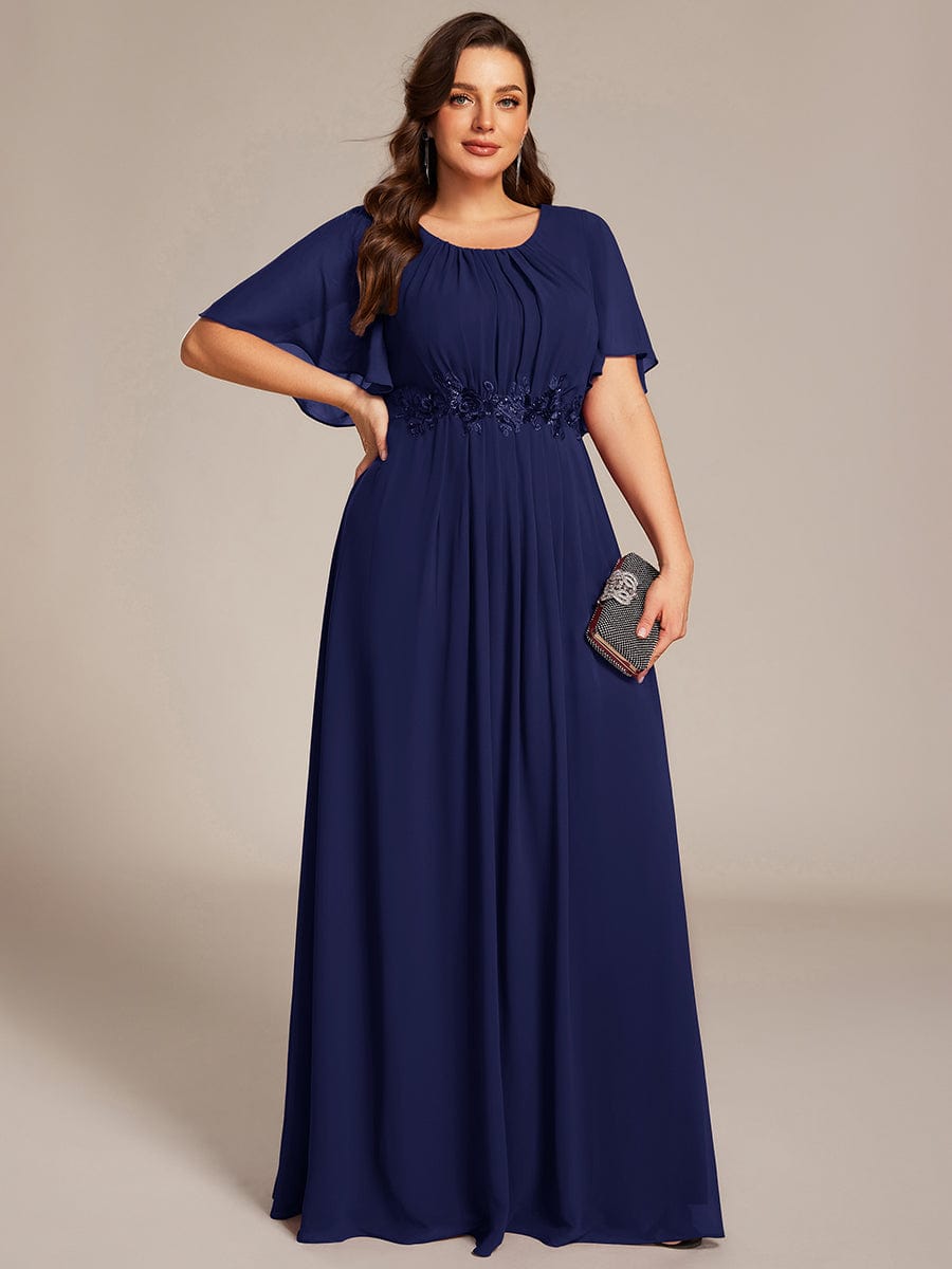 pretty ASPYN|Plus Size Pleated Waist Applique Chiffon Maxi Formal Dress