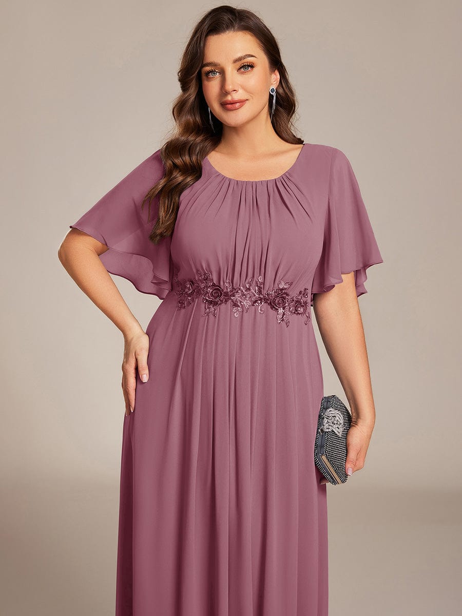 pretty ASPYN|Plus Size Pleated Waist Applique Chiffon Maxi Formal Dress