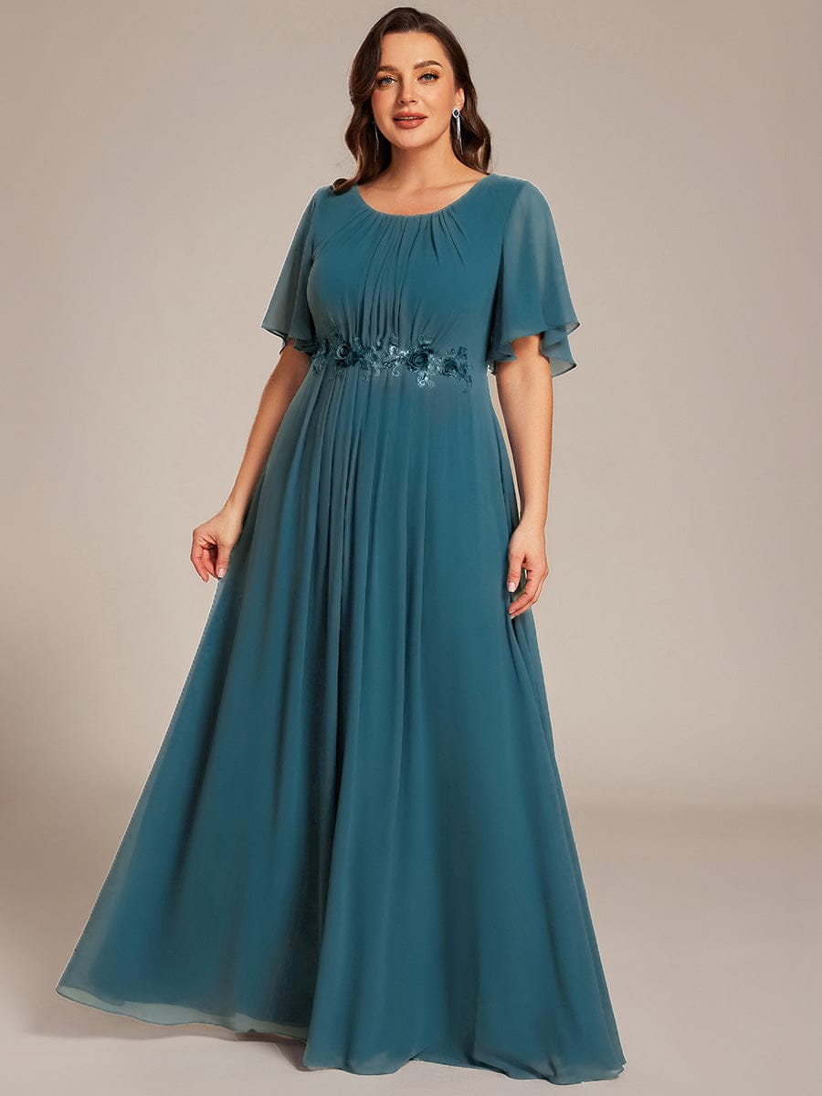 pretty ASPYN|Plus Size Pleated Waist Applique Chiffon Maxi Formal Dress