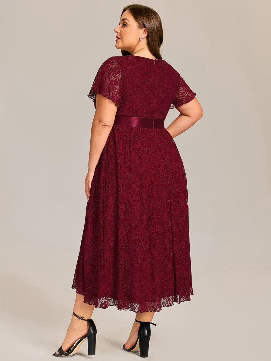 pretty SEVYN|Plus Size Ruffled Sleeve Empire Waist Lace Wedding Guest Dress