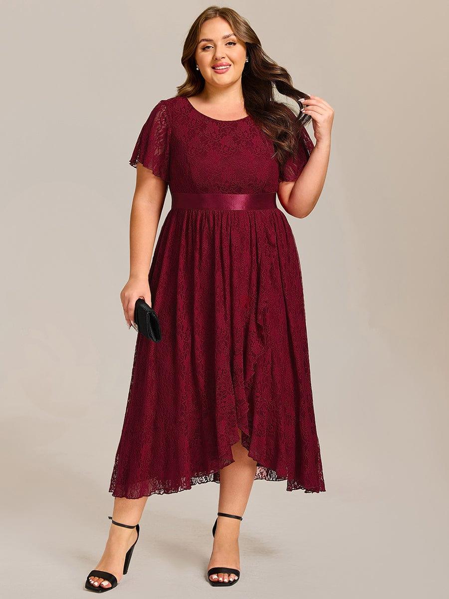 pretty SEVYN|Plus Size Ruffled Sleeve Empire Waist Lace Wedding Guest Dress