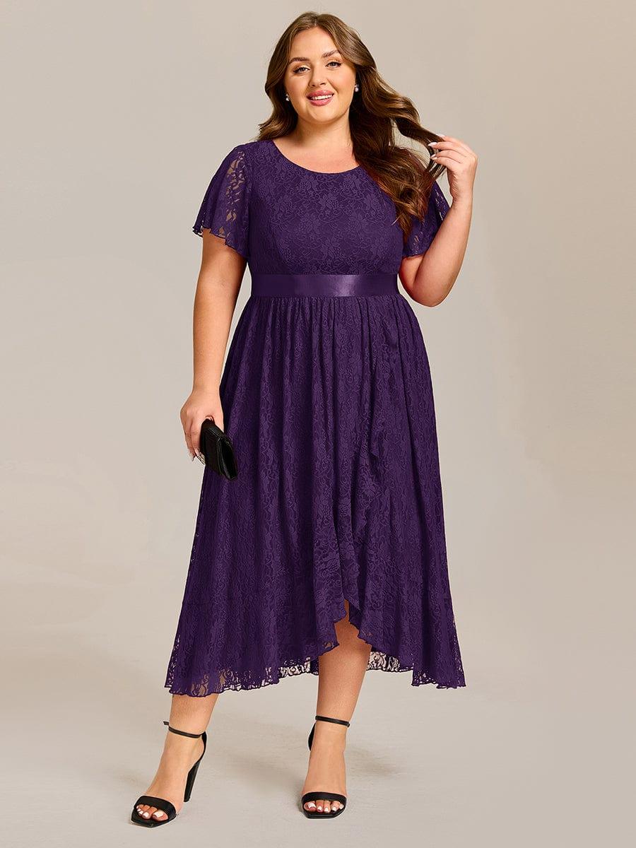 pretty SEVYN|Plus Size Ruffled Sleeve Empire Waist Lace Wedding Guest Dress