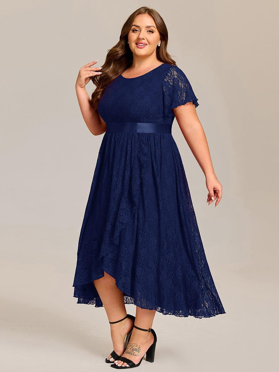 pretty SEVYN|Plus Size Lace Flutter Sleeves Round Neckline Midi Formal Dress