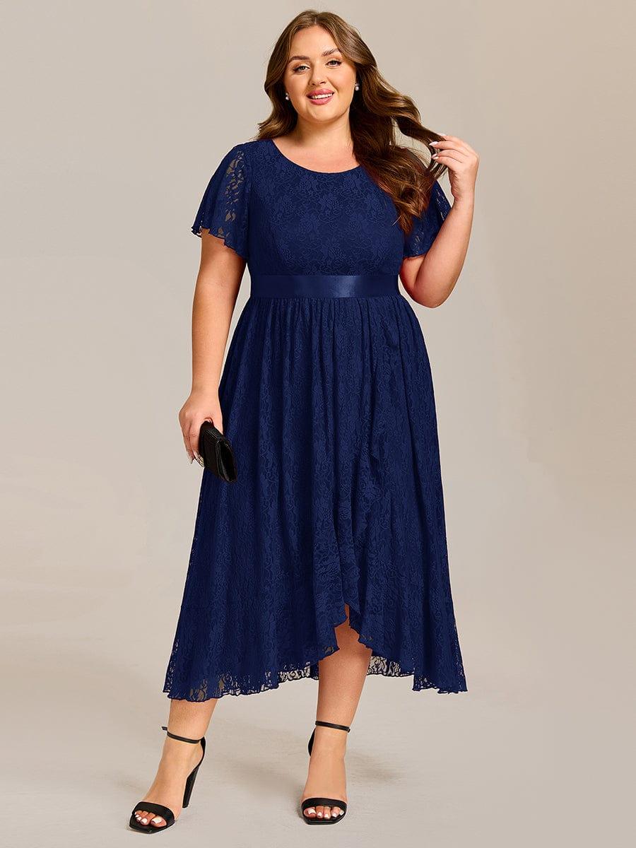 pretty SEVYN|Plus Size Ruffled Sleeve Empire Waist Lace Wedding Guest Dress