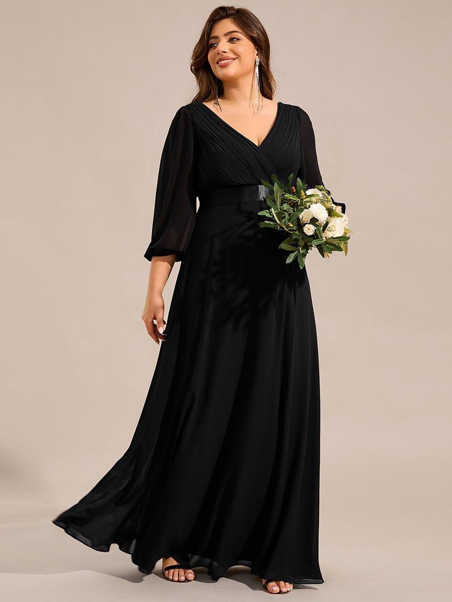 pretty OLIVIA|Plus Size Empire Waist Pleated Chiffon Long Sleeves Formal Evening Dress