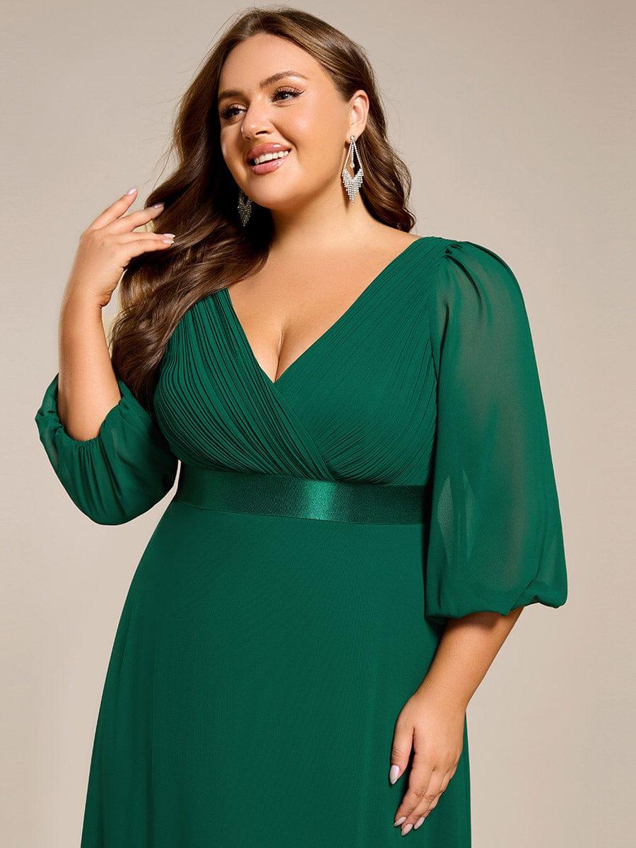 pretty OLIVIA|Plus Size Empire Waist Pleated Chiffon Long Sleeves Formal Evening Dress