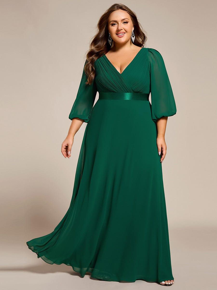 pretty OLIVIA|Plus Size Empire Waist Pleated Chiffon Long Sleeves Formal Evening Dress