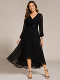 Pleated Chiffon Lantern Sleeve Evening Dress