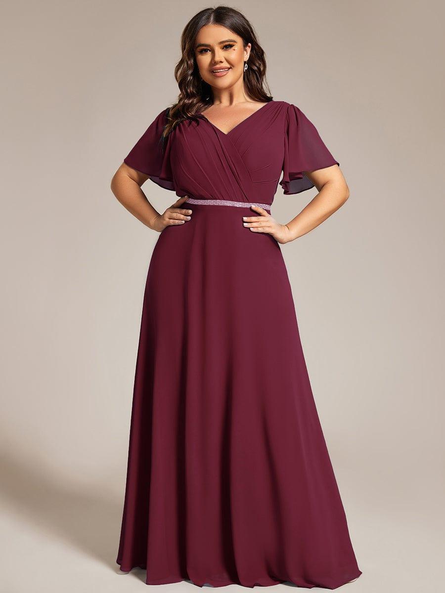 pretty LAYLAH|Plus Size Pleated A-Line Shiny Belt Chiffon Formal Evening Dress