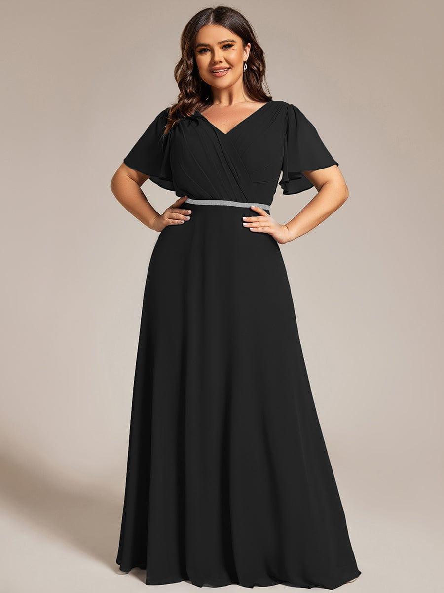 pretty LAYLAH|Plus Size Pleated A-Line Shiny Belt Chiffon Formal Evening Dress
