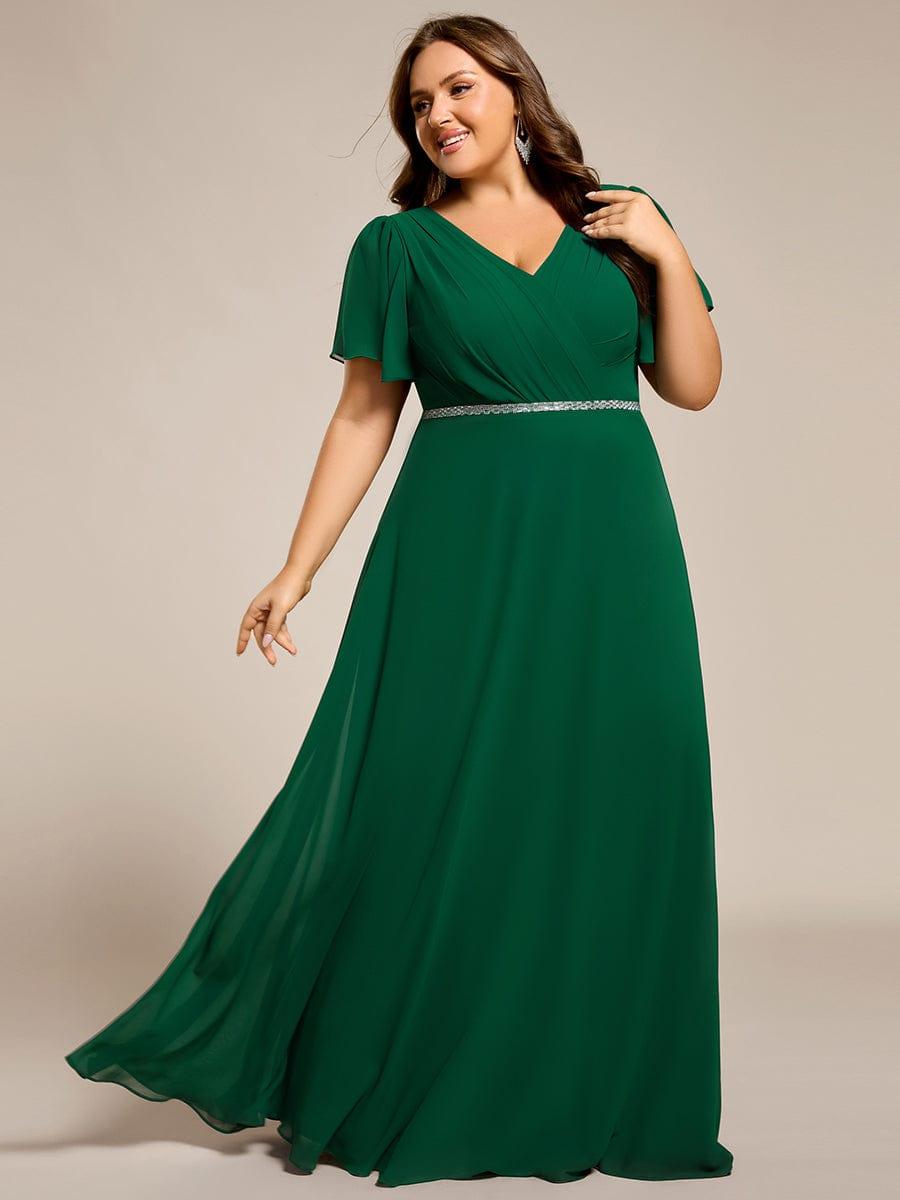 pretty LAYLAH|Plus Size Pleated A-Line Shiny Belt Chiffon Formal Evening Dress