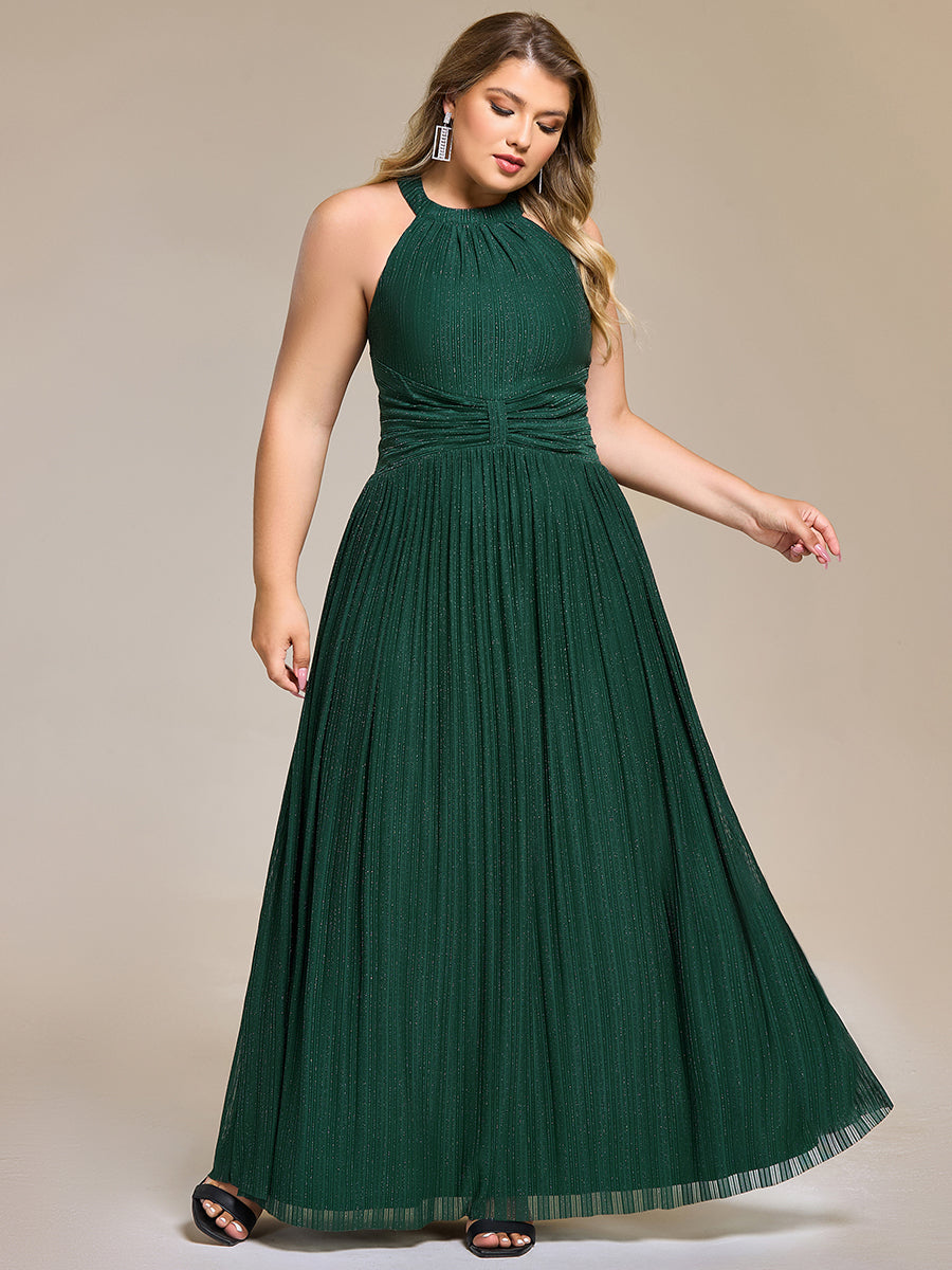pretty EVERLAINE|Plus Size Glittery Halter Neck Pleated Formal Evening Dress