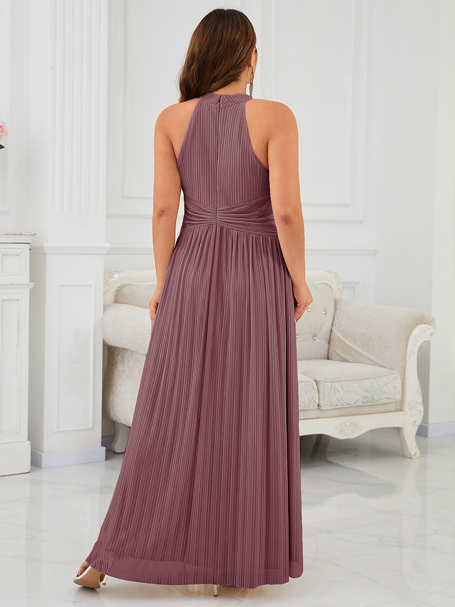 pretty EVERLAINE|Plus Size Glittery Halter Neck Pleated Formal Evening Dress