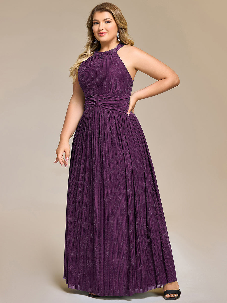 pretty EVERLAINE|Plus Size Glittery Halter Neck Pleated Formal Evening Dress