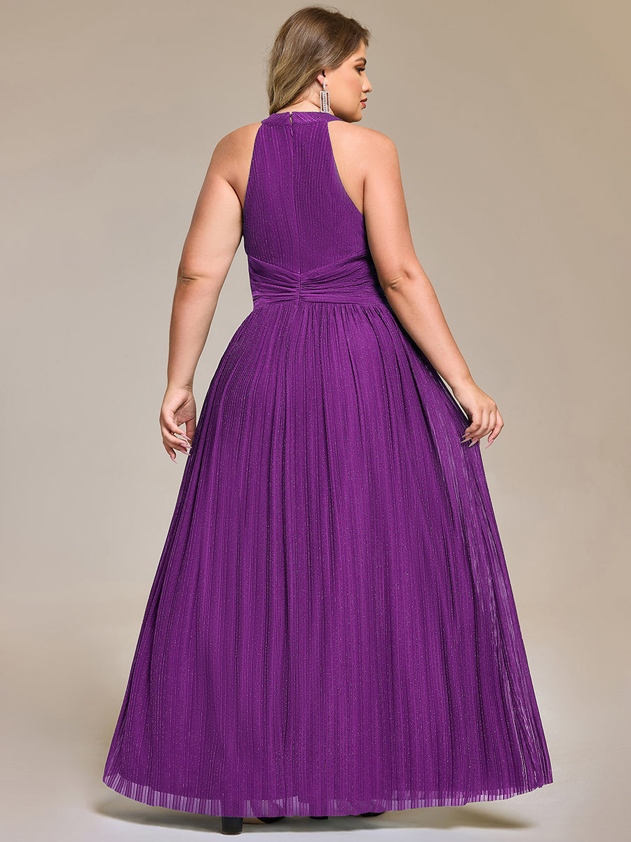 pretty EVERLAINE|Plus Size Glittery Halter Neck Pleated Formal Evening Dress