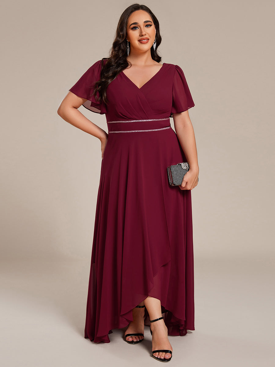 pretty DAKOTA|Plus Size V-Neck Rhinestone Waist Chiffon Maxi Formal Evening Dress