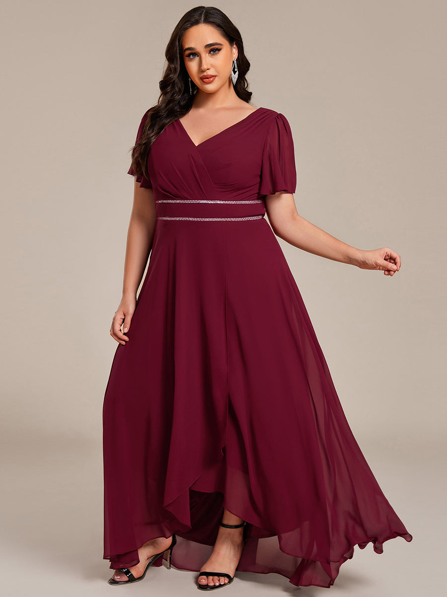 pretty DAKOTA|Plus Size V-Neck Rhinestone Waist Chiffon Maxi Formal Evening Dress