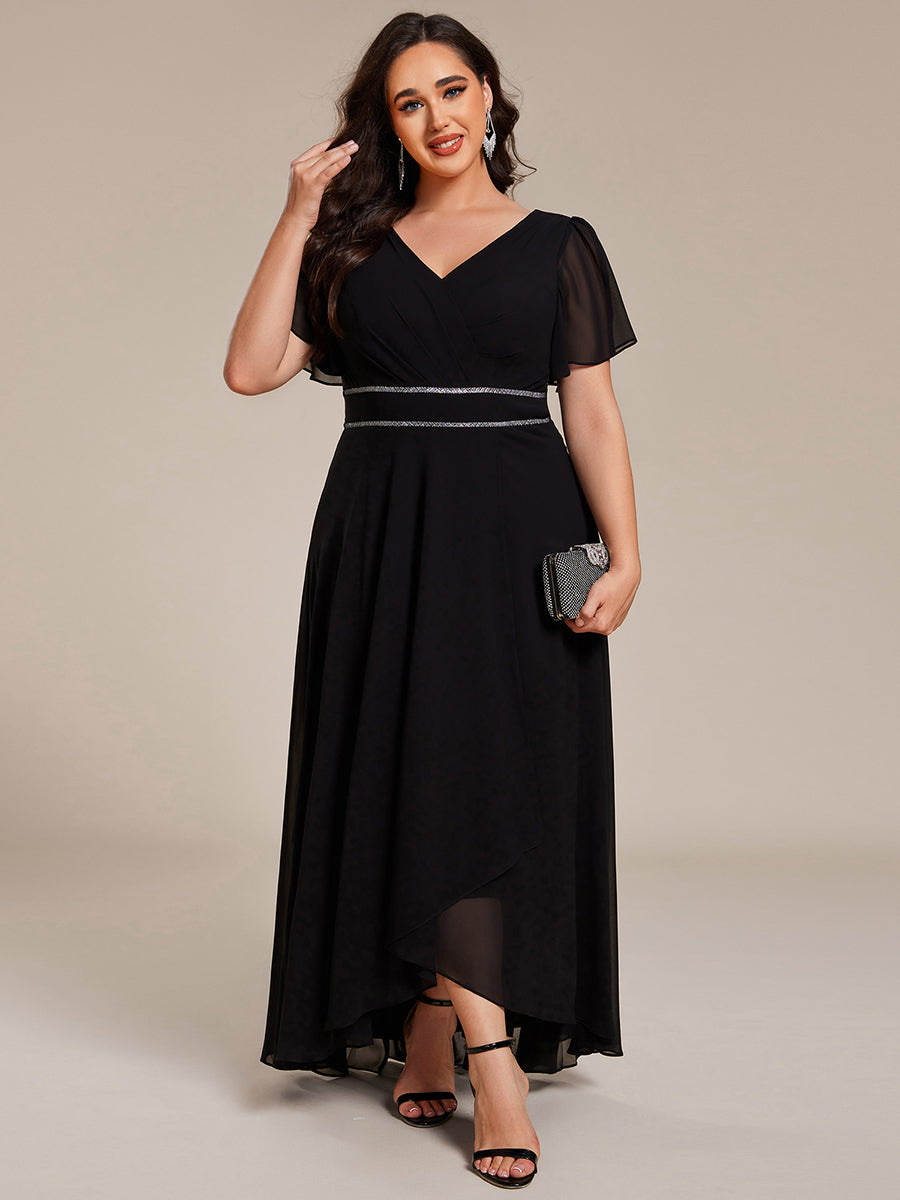 pretty DAKOTA|Plus Size V-Neck Rhinestone Waist Chiffon Maxi Formal Evening Dress