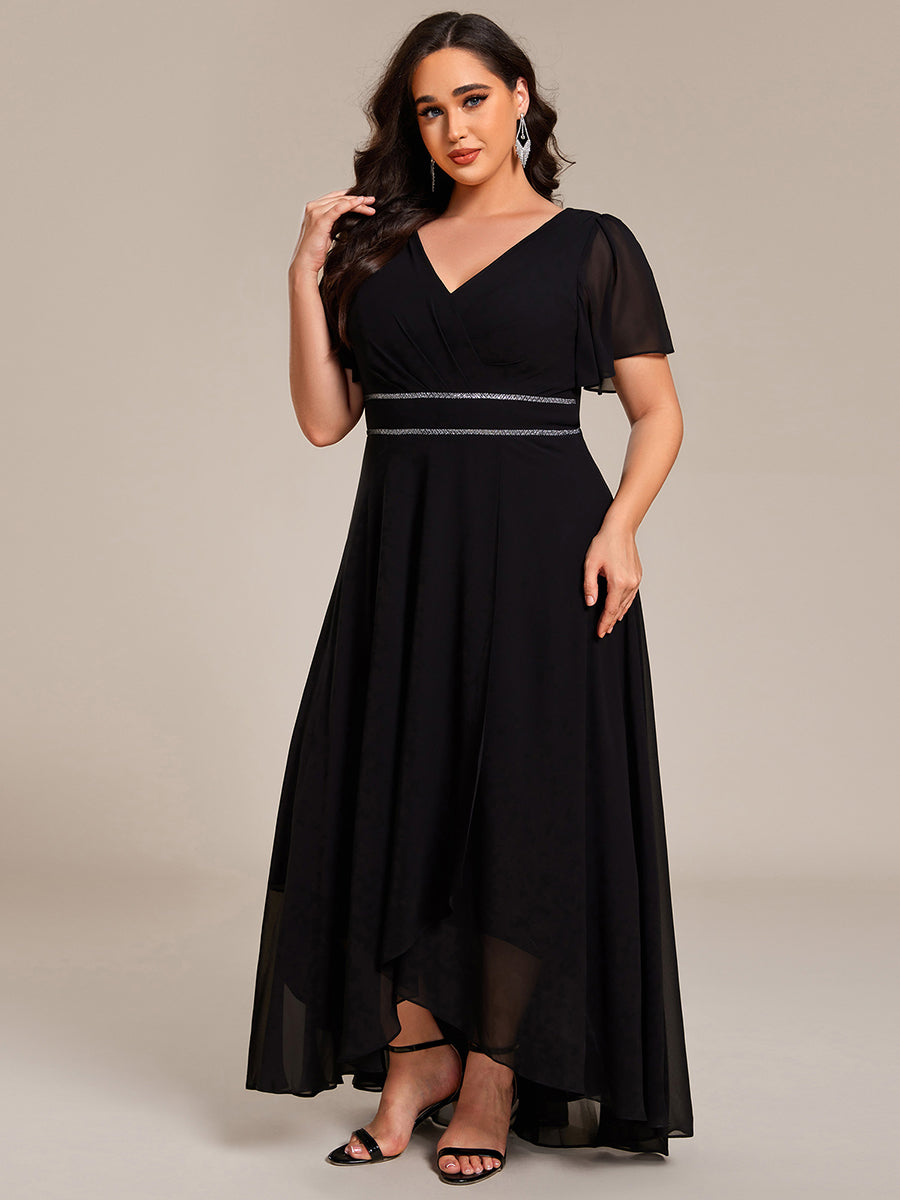 pretty DAKOTA|Plus Size V-Neck Rhinestone Waist Chiffon Maxi Formal Evening Dress