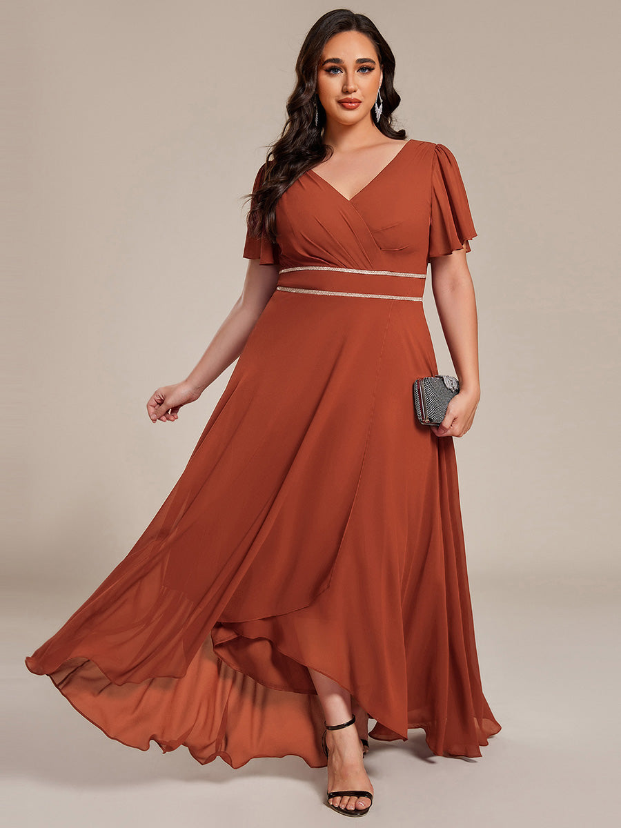 pretty DAKOTA|Plus Size V-Neck Rhinestone Waist Chiffon Maxi Formal Evening Dress