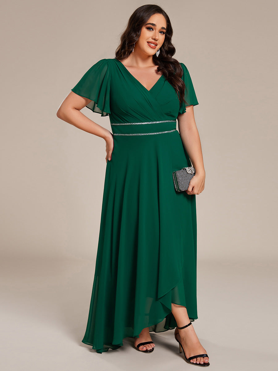 pretty DAKOTA|Plus Size V-Neck Rhinestone Waist Chiffon Maxi Formal Evening Dress