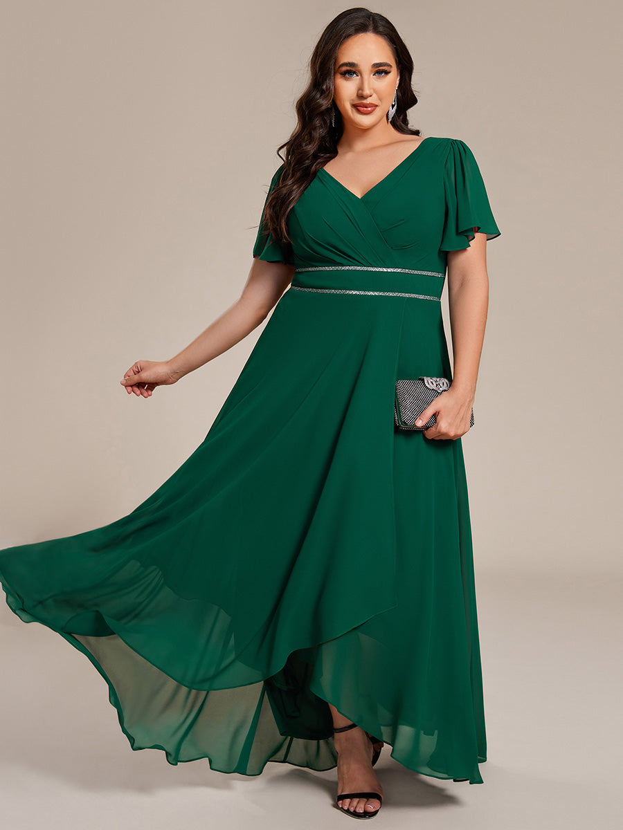 pretty DAKOTA|Plus Size V-Neck Rhinestone Waist Chiffon Maxi Formal Evening Dress