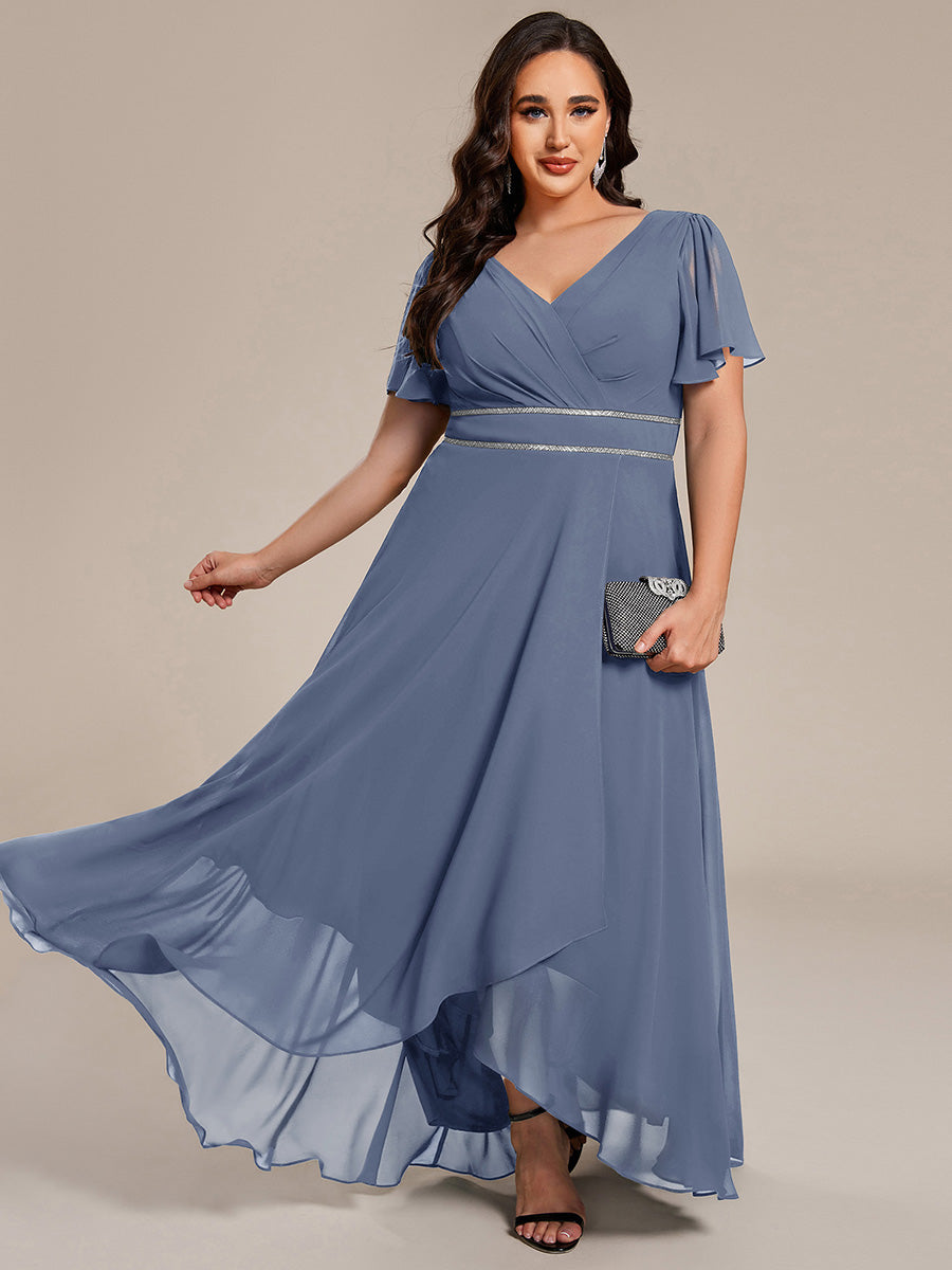 pretty DAKOTA|Plus Size V-Neck Rhinestone Waist Chiffon Maxi Formal Evening Dress