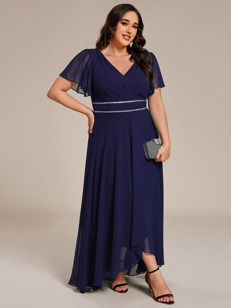 pretty DAKOTA|Plus Size V-Neck Rhinestone Waist Chiffon Maxi Formal Evening Dress