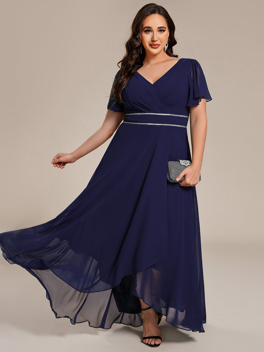 pretty DAKOTA|Plus Size V-Neck Rhinestone Waist Chiffon Maxi Formal Evening Dress