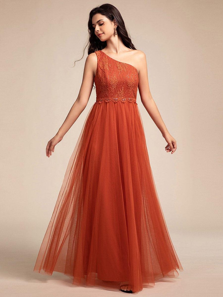 One-Shoulder Embellished Tulle Formal Evening Dress