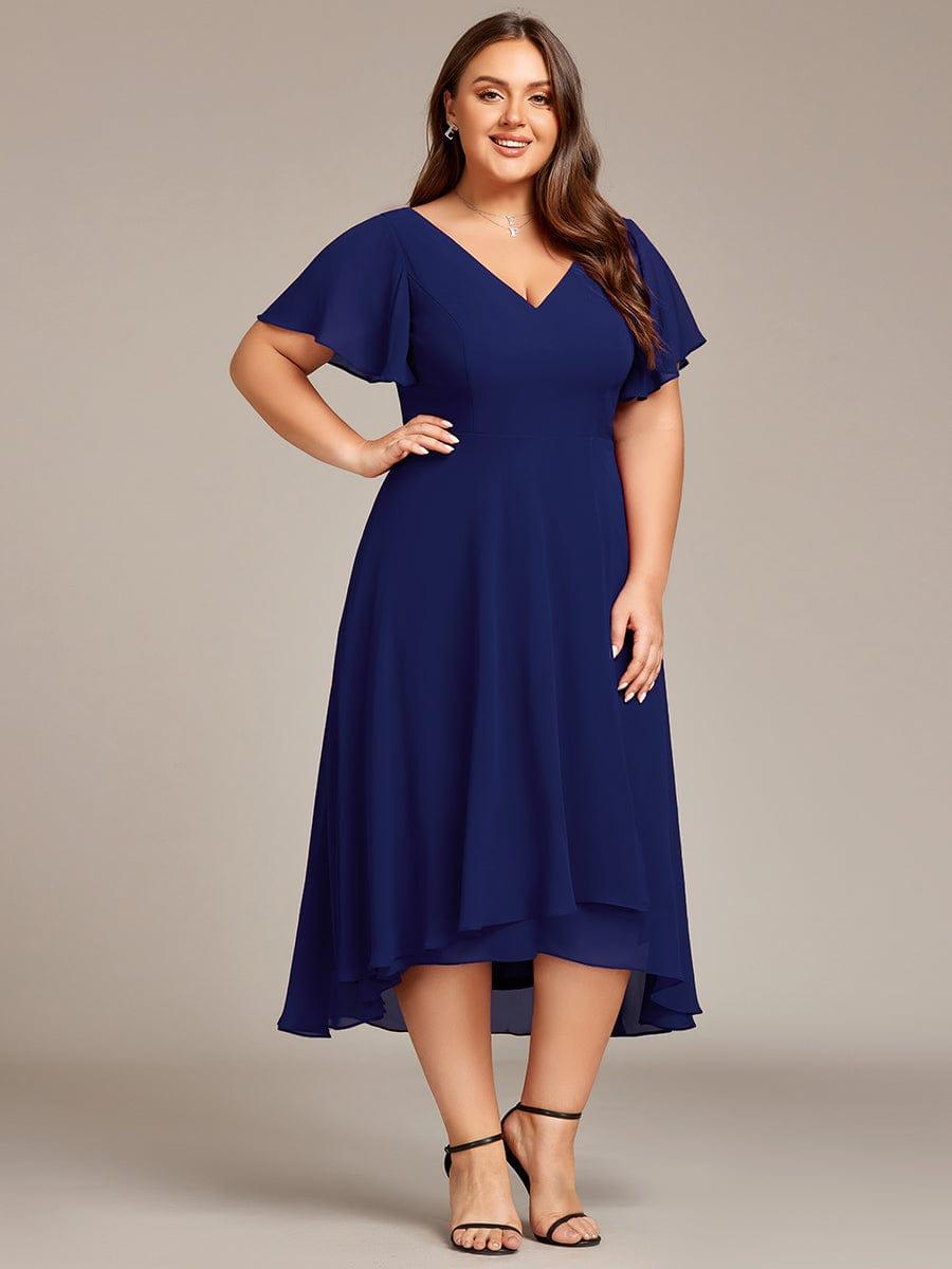 pretty AALIA|Plus Size Flowing Chiffon V-Neck Ruffle Sleeves Bridesmaid Dress