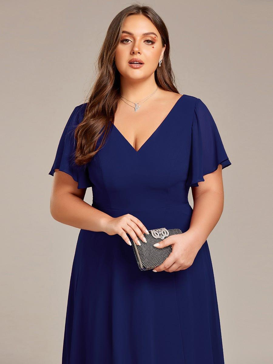 pretty AALIA|Plus Size Flowing Chiffon V-Neck Ruffle Sleeves Bridesmaid Dress