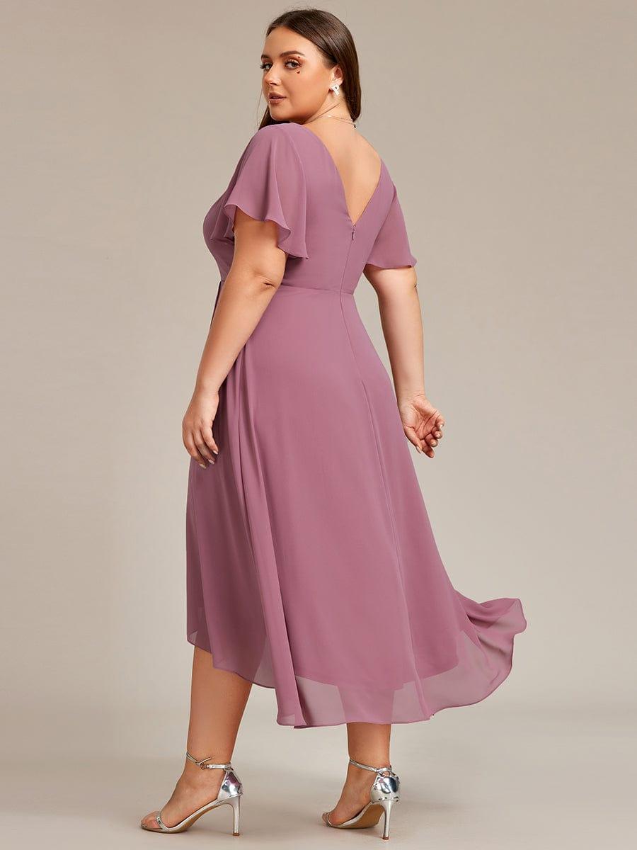 pretty AALIA|Plus Size Flowing Chiffon V-Neck Ruffle Sleeves Bridesmaid Dress