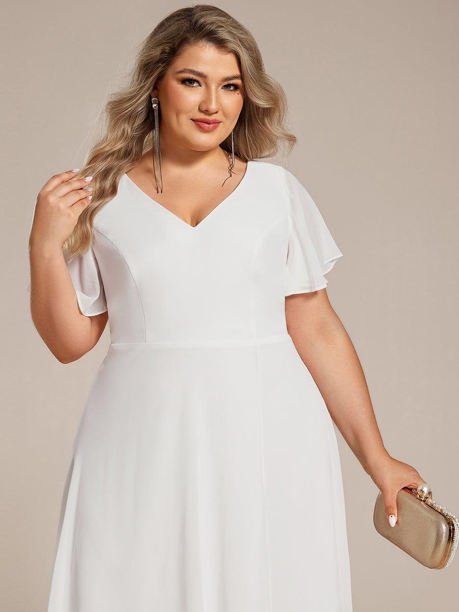pretty AALIA|Plus Size Flowing Chiffon V-Neck Ruffle Sleeves Bridesmaid Dress