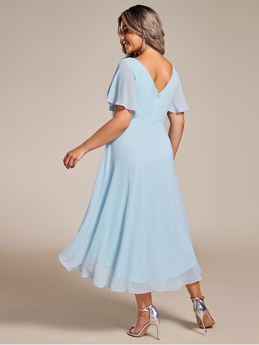 pretty FAYE|Plus Size Double V-Neck Ruffles Sleeve Chiffon Midi Wedding Guest Dress