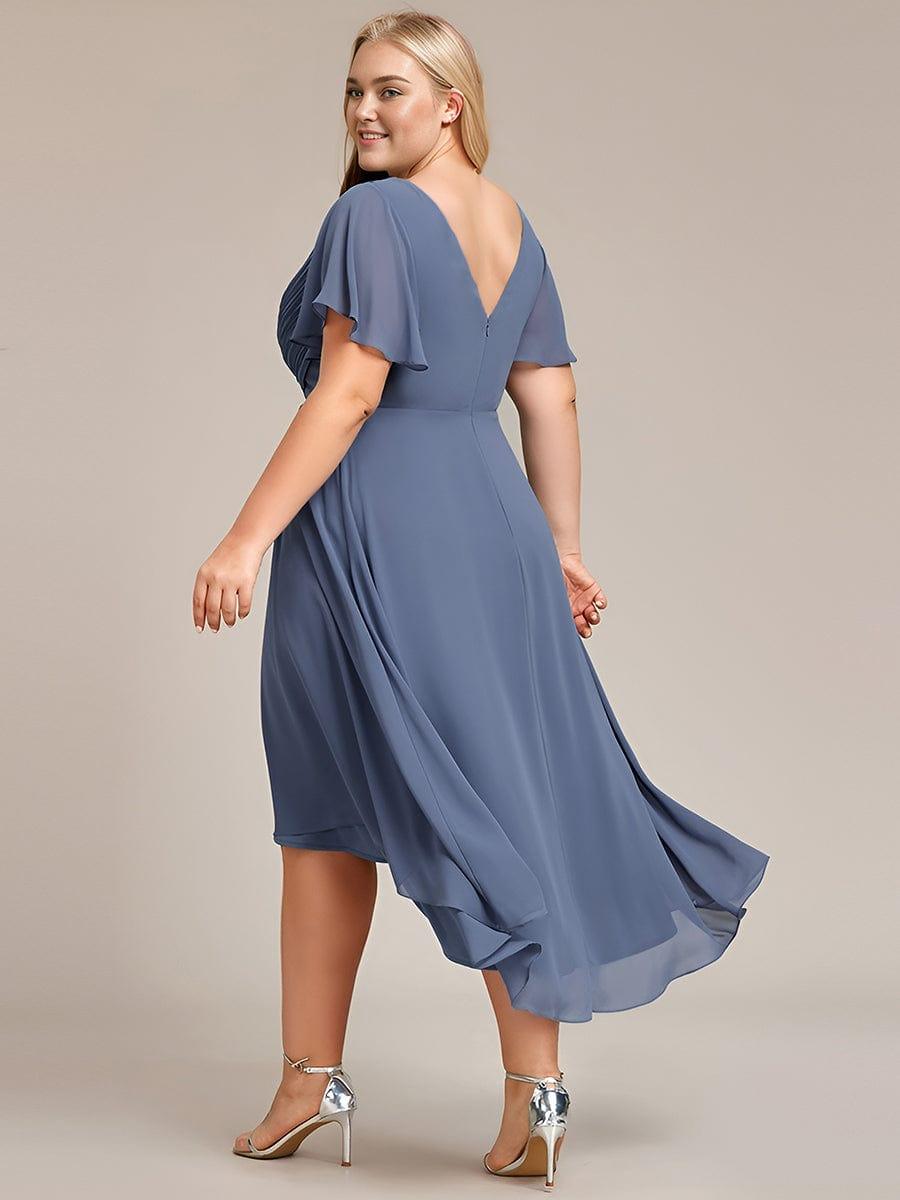 pretty FAYE|Plus Size Double V-Neck Ruffles Sleeve Chiffon Midi Wedding Guest Dress