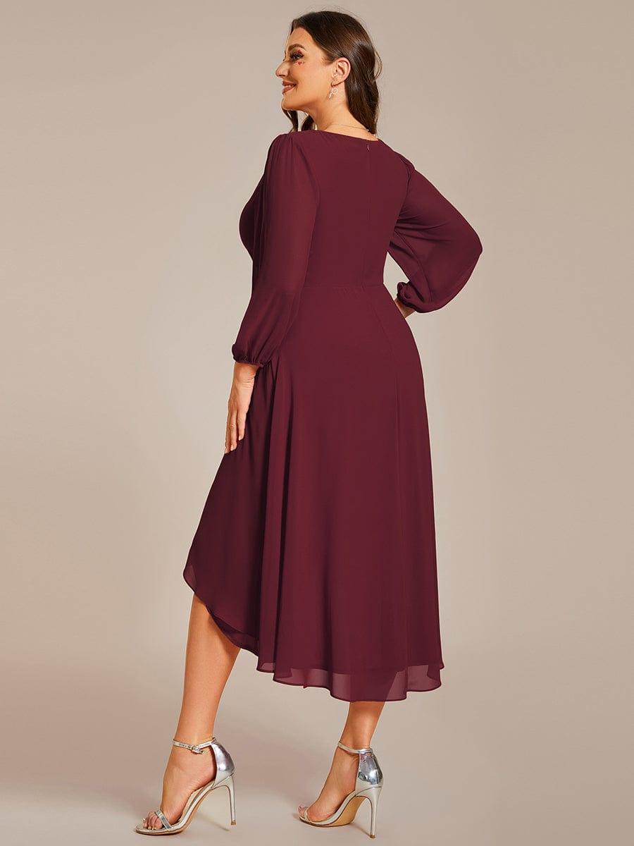 pretty BRIAR|Plus Size Chiffon A-Line 3/4 Sleeves Asymmetrical Hem Wedding Guest Dress