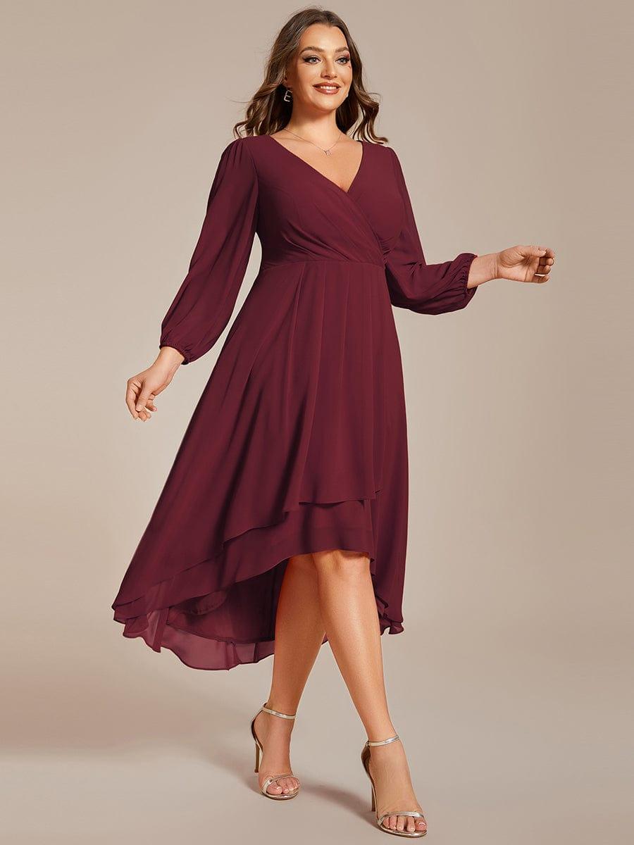 pretty BRIAR|Plus Size Chiffon A-Line 3/4 Sleeves Asymmetrical Hem Wedding Guest Dress
