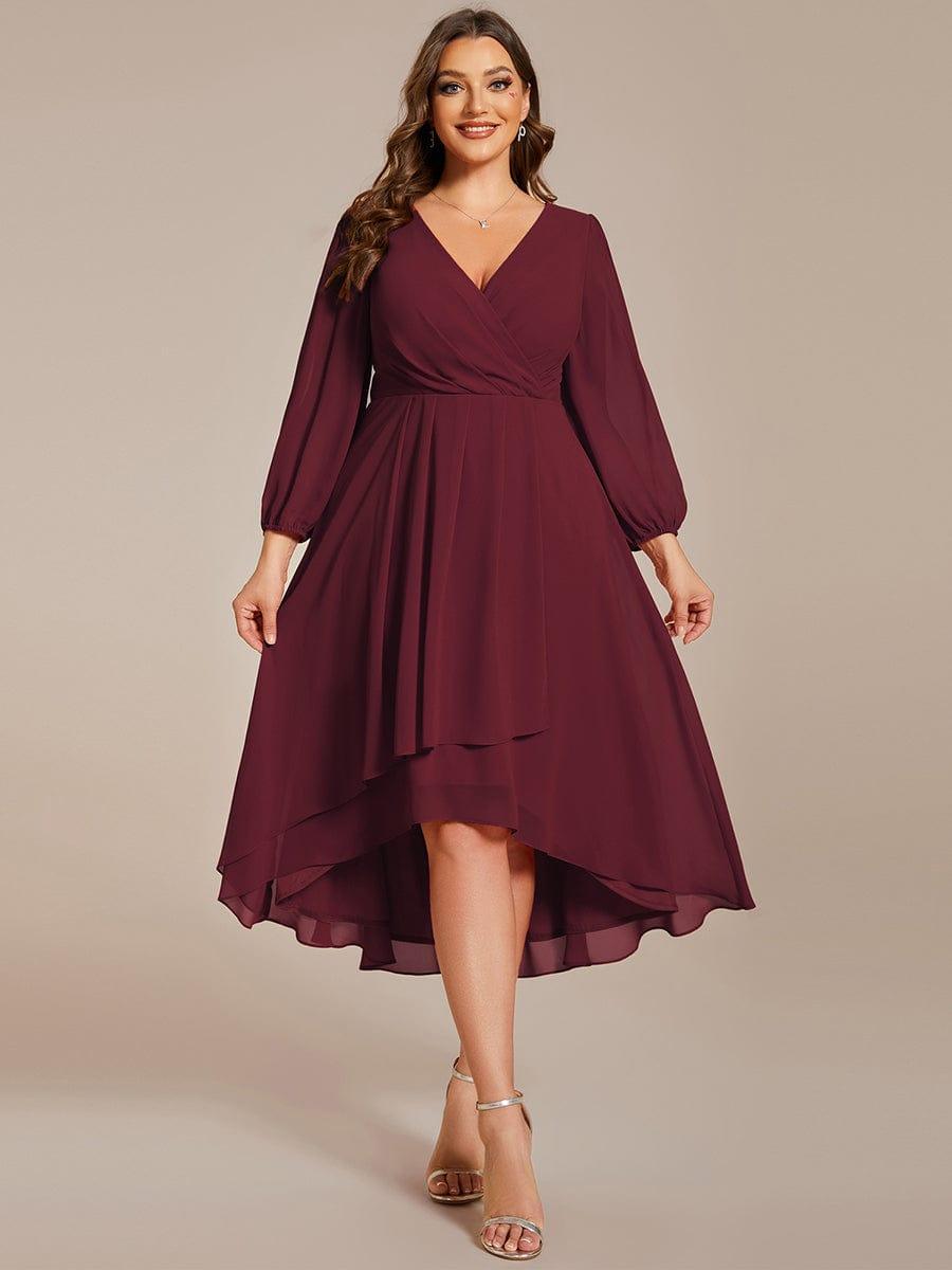 pretty BRIAR|Plus Size Chiffon A-Line 3/4 Sleeves Asymmetrical Hem Wedding Guest Dress